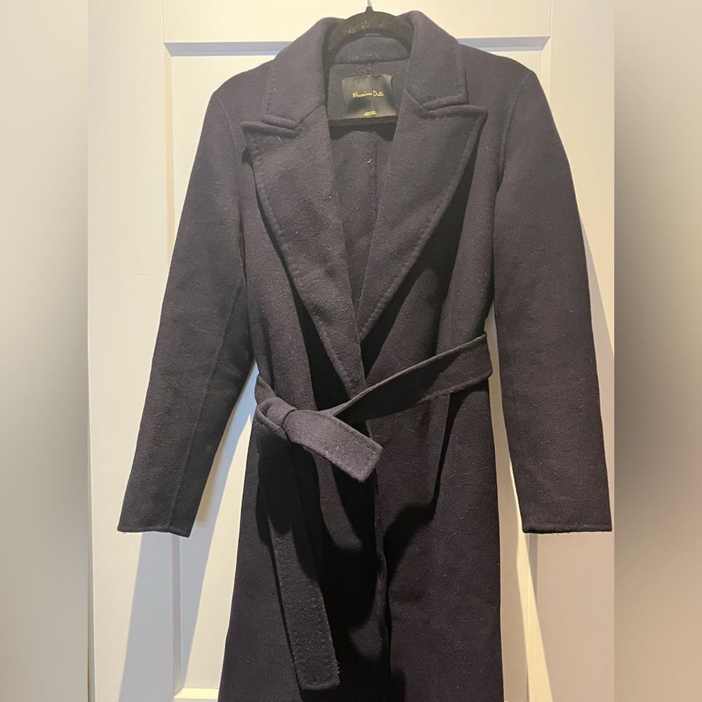 SOLD Massimo Dutti Hand Made Navy Blue Wool Wrap Coat - Picture 6 of 12